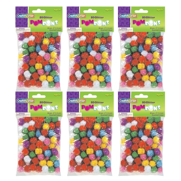Creativity Street Glitter Pom Poms, 1/2in, Assorted Colors, PK480 PAC8116-01 - main
